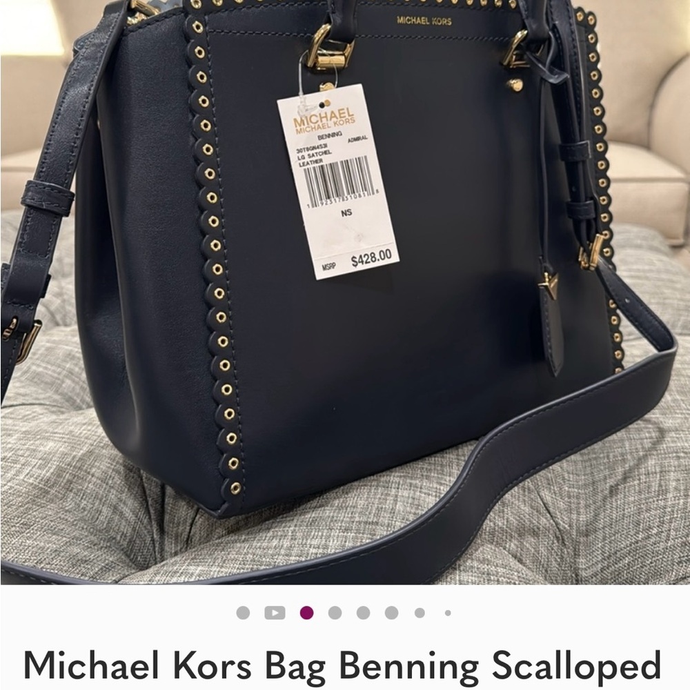 Michael Kors Navy Scalloped Shoulder Bag
